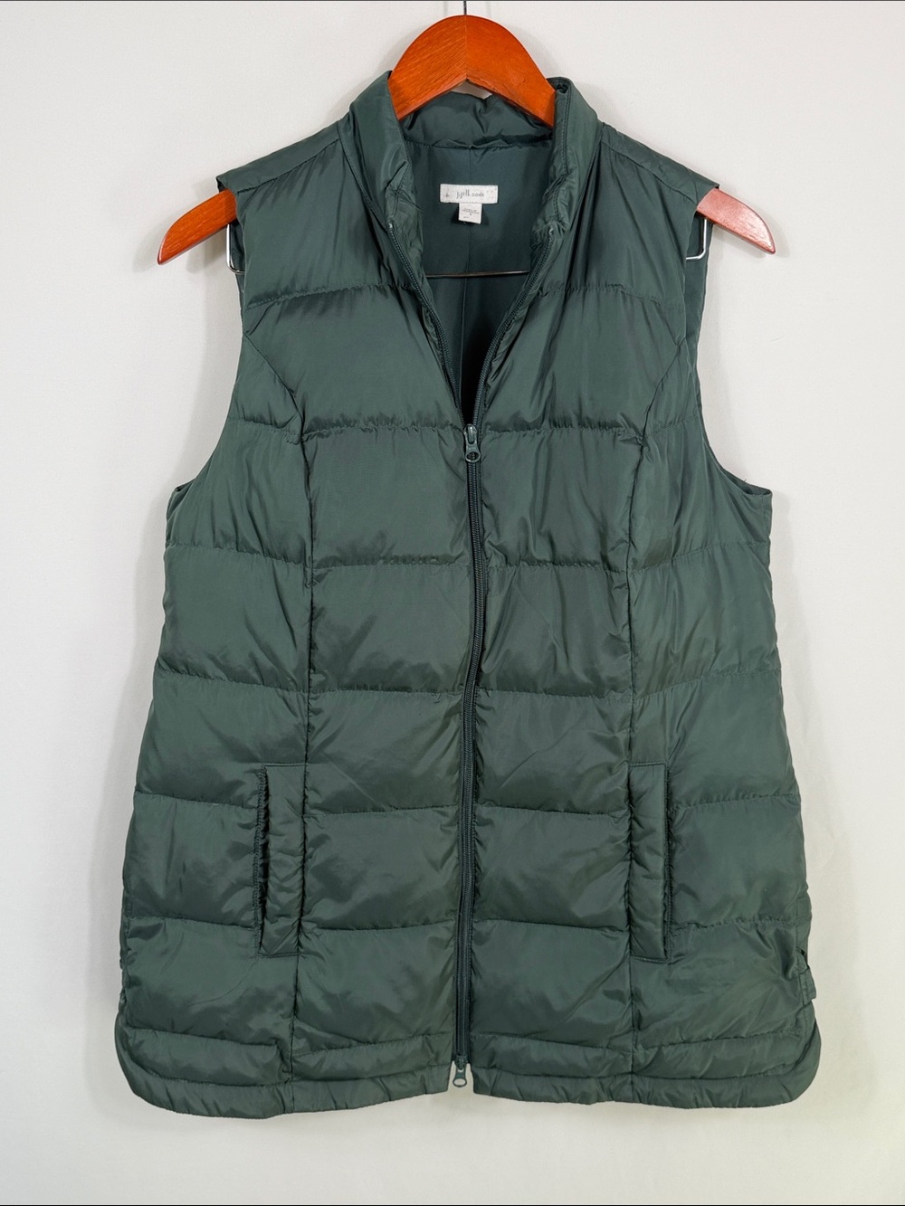 J. Jill Down Filled Quilted Puffer Long Vest Dark Green. Full Zip. Womens Size S